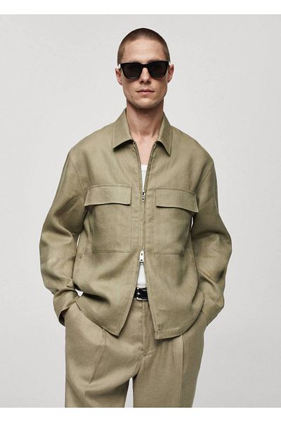 MANGO Man Hemdjacke aus 100 % Leinen mit Taschen