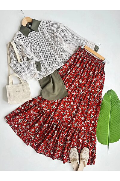 ENDAMIM Layered Viscose Skirt - Floral Pattern