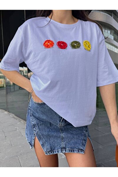 Pienk Bead Embroidered Off-White Women's T-Shirt