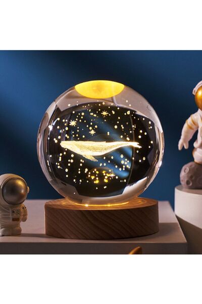 hediyeconcepti Kristal Toplu Usb Kablolu Ahşap Kaideli Balina Küre Obje Led Işık