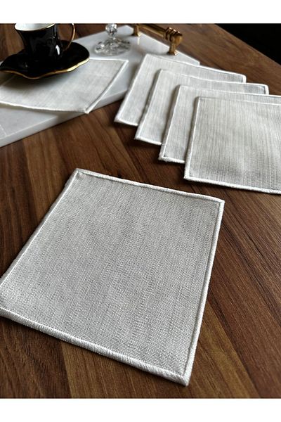 NURHAN HOME COLLECTION 6 Pieces Ecru Color Embroidered Square Cocktail Presentation Napkin