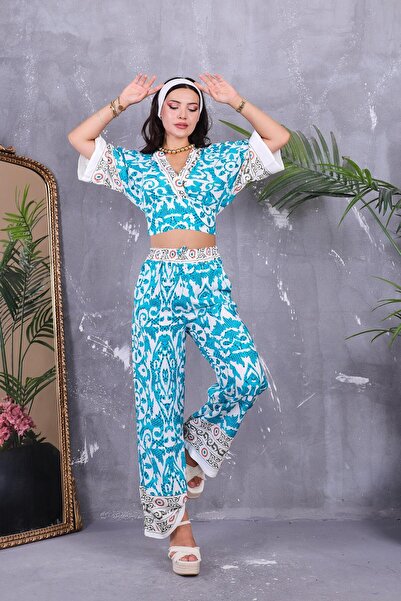 ZEYWEAR Double Breasted Collar Patterned Suit