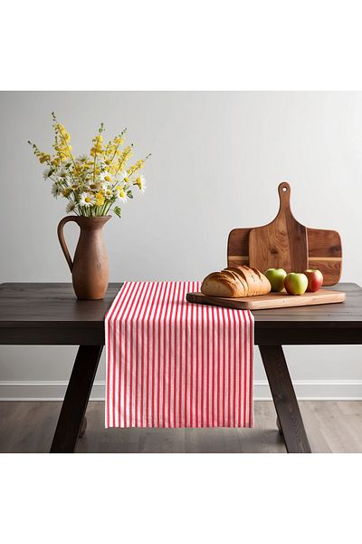 KAMİZ Linen Runner - 40x150 Red Striped
