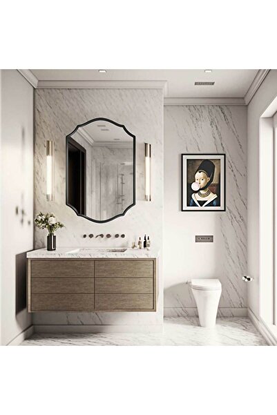 MKS Design Asimetrik Duvar Aynası / Çerçeveli Düzensiz Dekor Ayna / Banyo Aynası