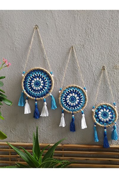 Genel Markalar Nazar Boncuğu Duvar Süsü Nazarlık Hediyelik Makrome Bahçe Balkon Teras Dekorasyonu Modeli 3 Lü Set