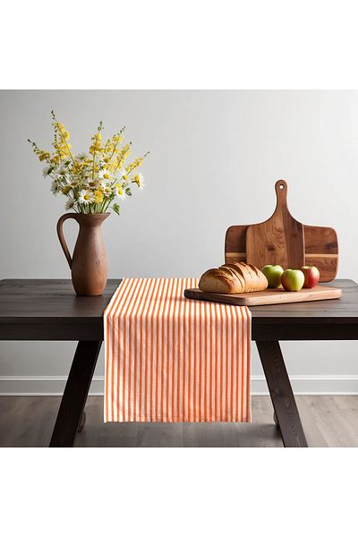 KAMİZ Linen Runner - 40x150 Red Striped