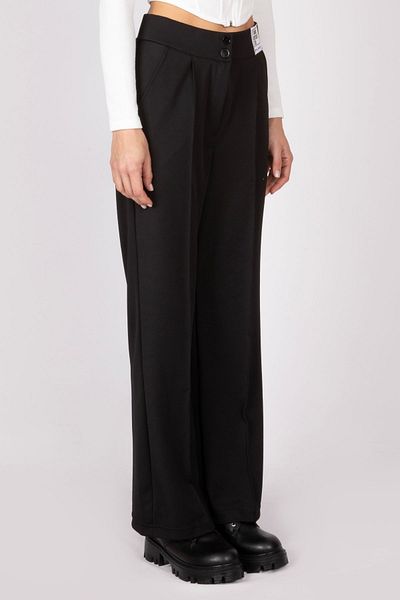 FLAST Women's Black High Waist Front Stitching Striped Wide Leg Premium Regular Palazzo Trousers