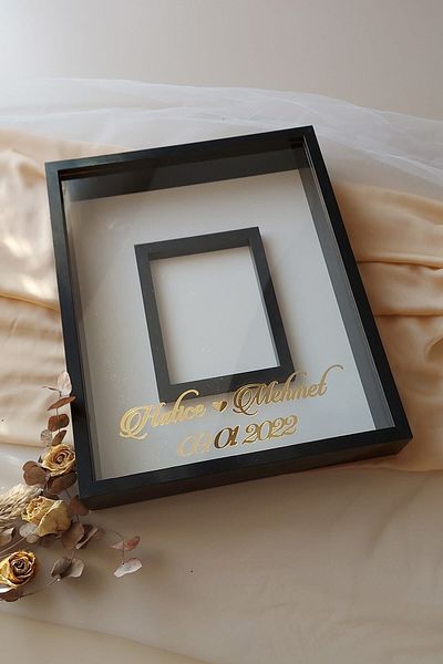 Verda Çerçeve 40x50 Cm New Trendy Black Rose Box with Photo Section - Deep Frame Without LED