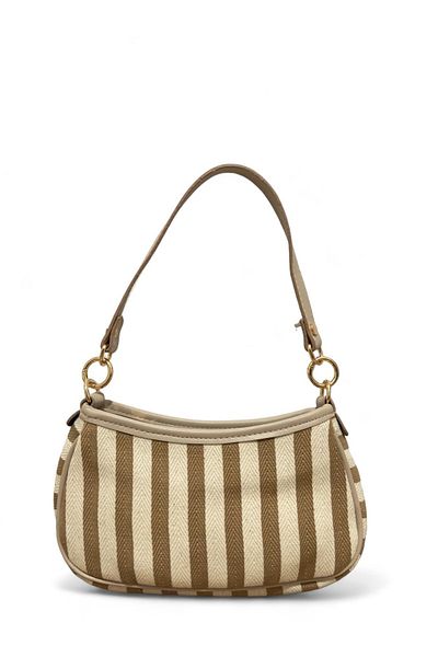 Goldies Bag Geantă de pânză pentru femei cu dungi de nurcă bej - Geantă de mână și de umăr Terra