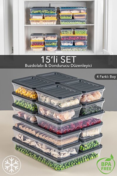 Meleni Home 15'li Buzdolabı Organizer Mikrodalga Ve Difrize Uygun Saklama Kab...