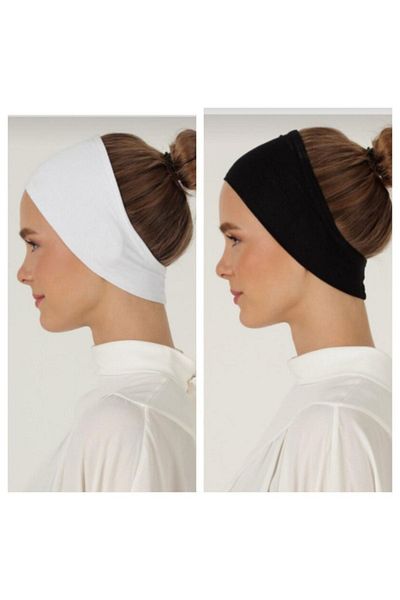 Shalista 2 Pieces Black and White Large Convenience Bandana - Magic Adhesive, Non-Slip-Non-Slip