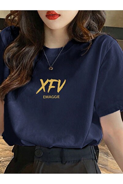 MODARİCH Tricou XFXV Emaggie - Imprimat bleumarin, cu mânecă scurtă, cu decol...