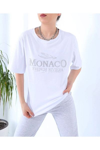MODARİCH Monaco White T-shirt Grey Sweatpants - Jogger T-Shirt Bottom Top Σετ φόρμας Oversize Crew Neck