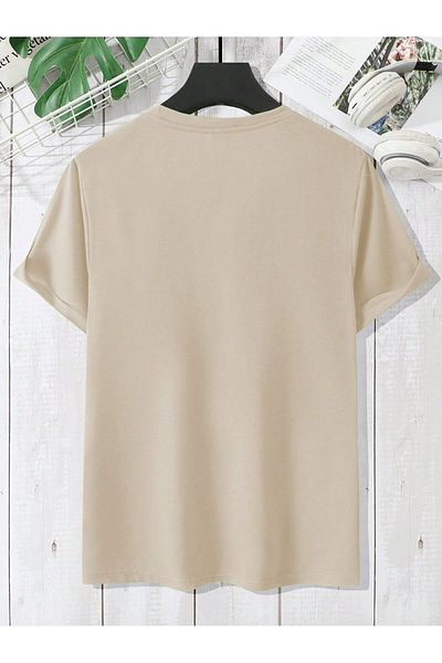 MODARİCH Tricou Bej Imprimat Triunghi Munte - Decolteu Crew Oversize