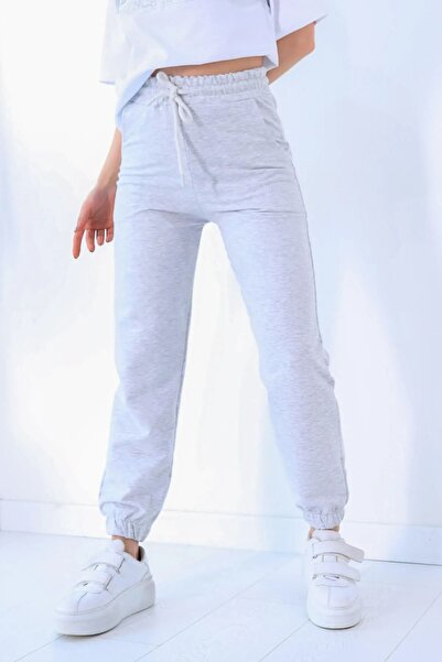MODARİCH Monaco White T-shirt Gray Sweatpants - Jogger T-Shirt Bottom Top Tracksuit Set Oversize Crew Neck