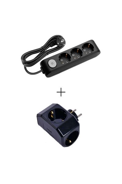 VİKO Siyah Set Multi-let 3'lü Anahtarlı Topraklı Çocuk Korumalı Grup Priz - 2...