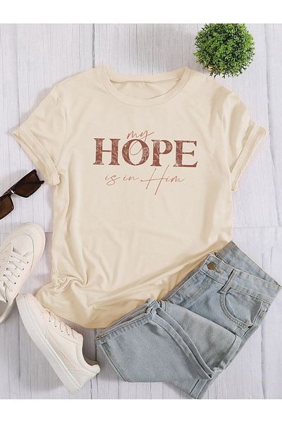 MODARİCH My Hope T-Shirt - Μπεζ με στάμπα με κοντό μανίκι