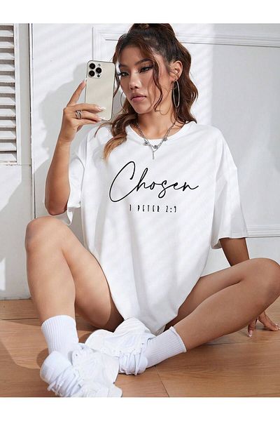 MODARİCH Chosen Peter T-Shirt - Λευκό εμπριμέ Oversize Crew λαιμόκοψη κοντό μανίκι