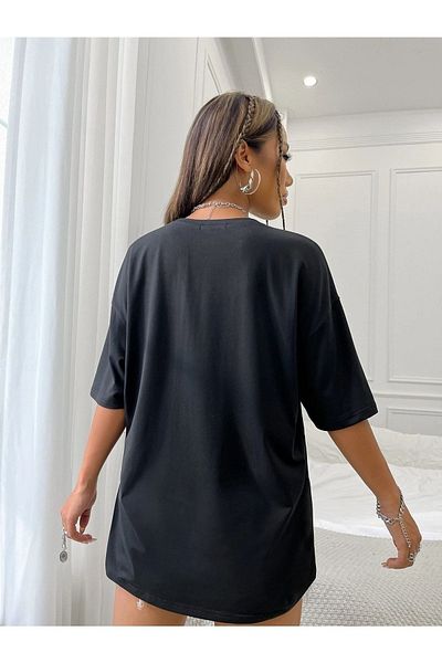 MODARİCH Μπλουζάκι Blackpink - Μαύρο εμπριμέ Oversize Crew Neck εμπριμέ κοντό μανίκι