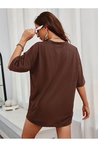 MODARİCH Own Fortune T-Shirt - Καφέ εμπριμέ Oversize Crew λαιμόκοψη κοντό μανίκι φαρδύ