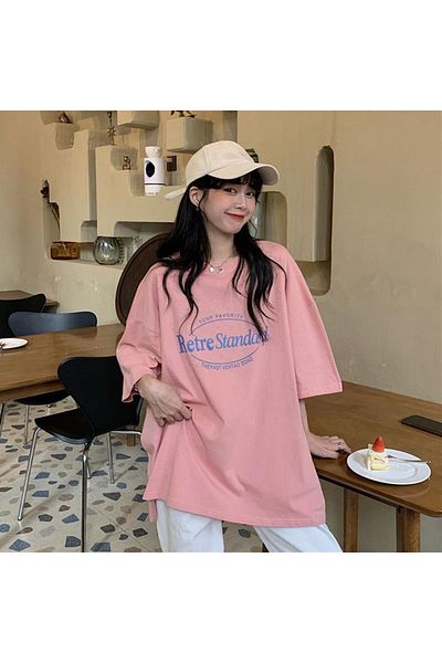 MODARİCH Oversize ροζ εμπριμέ Retre Standoad T-shirt - Crew λαιμόκοψη, κοντό μανίκι