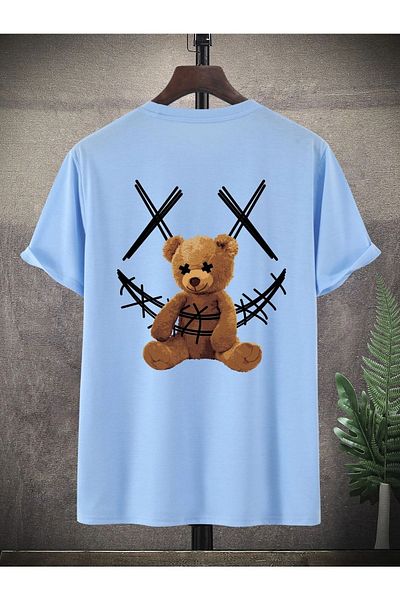 MODARİCH Μπλουζάκι X Bear Back -baby Blue, εμπριμέ, λαιμόκοψη, εμπριμέ, κοντό μανίκι, Boyfriend, Loose