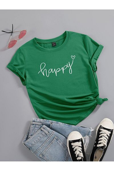 MODARİCH Μπλουζάκι Happy Minimal Nefti Green Oversize Heart - Λαιμόκοψη, κοντό μανίκι