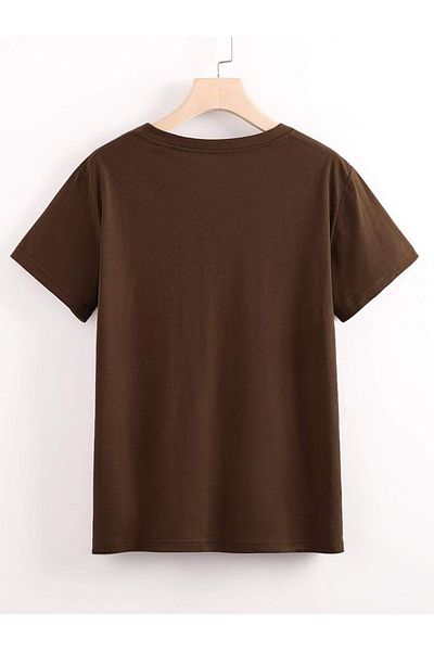 MODARİCH Μπλουζάκι Bradypus Pygmaeus - Καφέ με στάμπα Oversize με λαιμόκοψη κοντό μανίκι