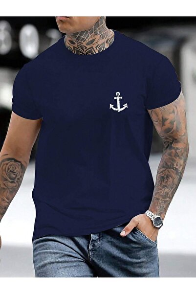 MODARİCH Tricou Anchor Emblem - Bleumarin Imprimat Oversize Crew Deck Maneca ...