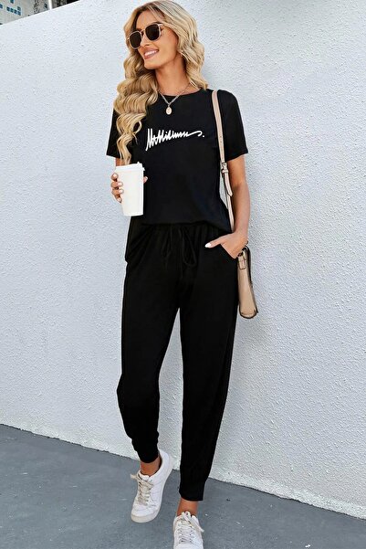 MODARİCH Μαύρο μπλουζάκι Jogger και Φούτερ - Oversize Crew Neck Σετ