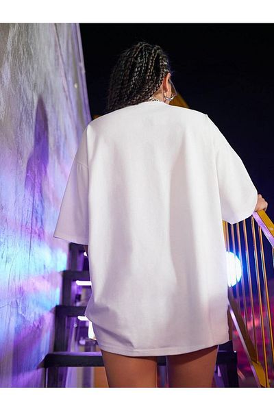MODARİCH Shut Up T-Shirt - Λευκό εμπριμέ Oversize Crew λαιμόκοψη κοντό μανίκι