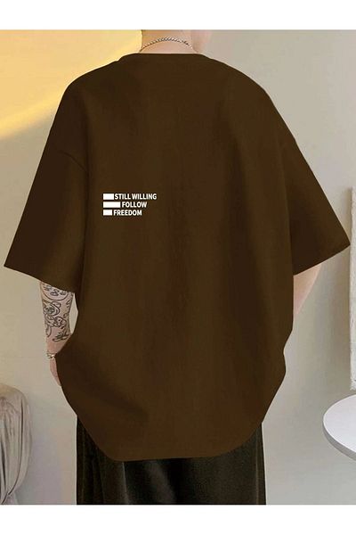 MODARİCH Follow Freedom T-Shirt - Καφέ εμπριμέ με κοντό μανίκι
