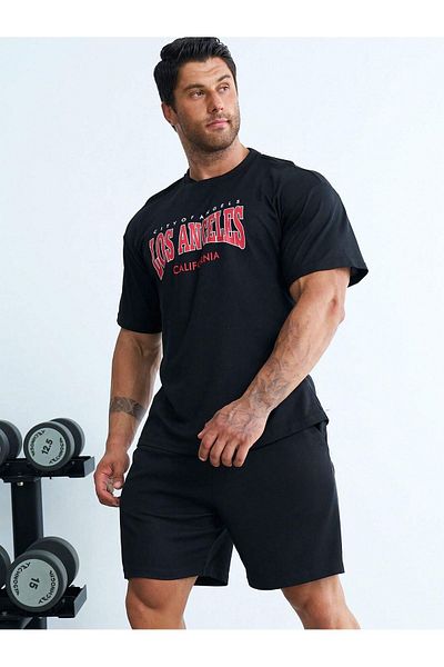 MODARİCH City Of Los Angeles T-Shirt Shorts - Black Shorts T-Shirt Top Bottom Set Printed Crew Neck