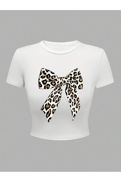 Bengi Clothing Λευκό εμπριμέ γυναικείο Crop Top - Y2k κοντομάνικη μπλούζα