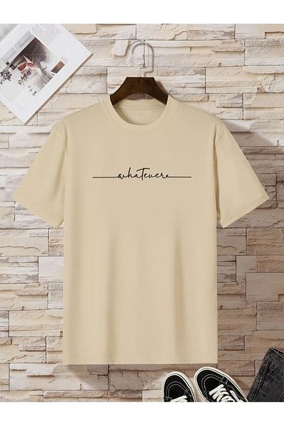 MODARİCH Μπεζ μπλουζάκι με ριγέ Oversize - Crew Neck, κοντό μανίκι