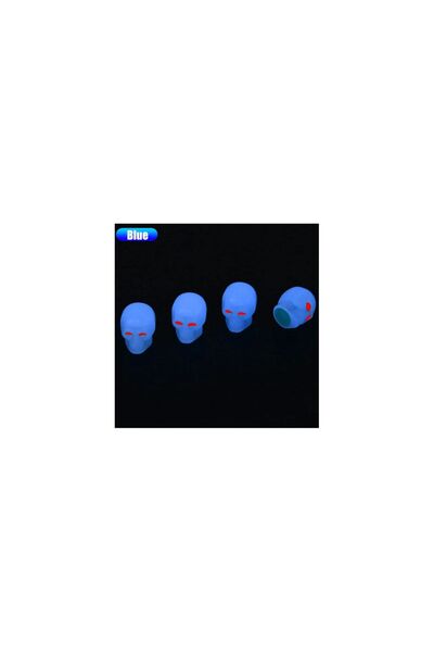 Natural Phosphorescent Blue Skull Valve Cap - Set of 4