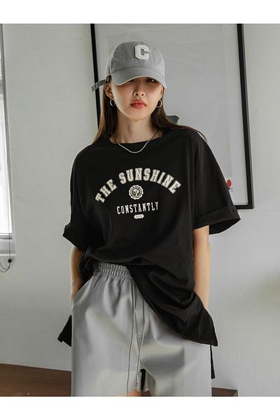 MODARİCH The Sunshine T-shirt - Black Printed Crew Neck Short Sleeve Loose