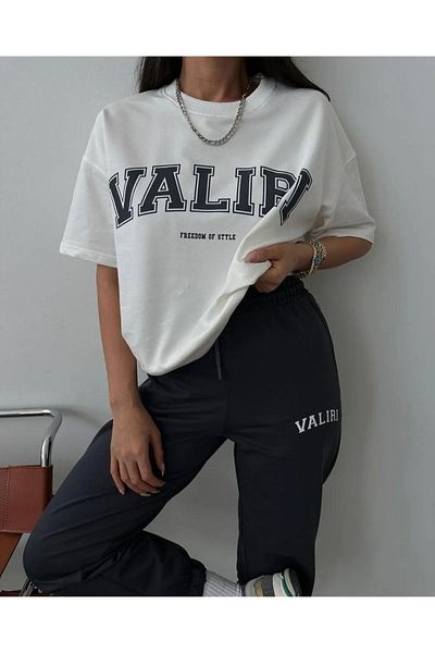 MODARİCH Valiri White T-shirt Black Sweatpants - Jogger T-Shirt Bottom Top Tracksuit Set Crew Neck