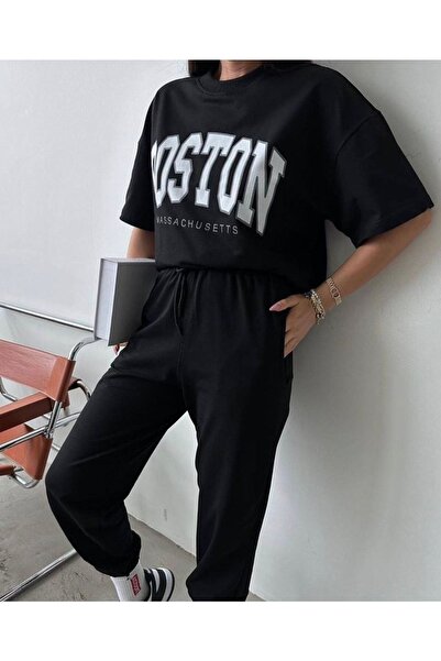 MODARİCH Boston Sweatpants and T-Shirt - Black Jogger T-Shirt Top and Bottom ...