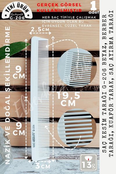 Nano Absolute Hair Cutting Comb G-206 White, Hairdresser Comb, Barber Hair Cutting Comb, Hair Separation Comb