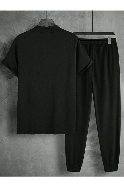 MODARİCH Balance Striped Sweatpants T-Shirt - Black Jogger T-Shirt Bottom Top Tracksuit Set Crew Neck