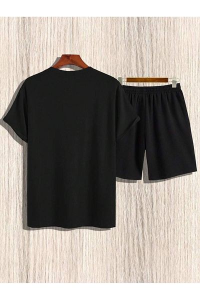 MODARİCH Strong Head T-Shirt Shorts - Black Shorts T-Shirt Top and Bottom Set Printed Crew Neck