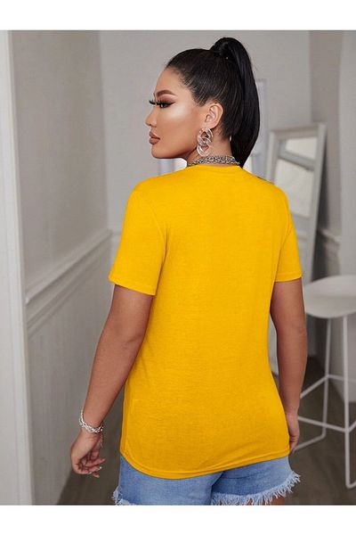 MODARİCH Γυναικείο T-shirt Silhouette Figure -κίτρινο, εμπριμέ, λαιμόκοψη, εμπριμέ, κοντό μανίκι, Boyfriend, Loose