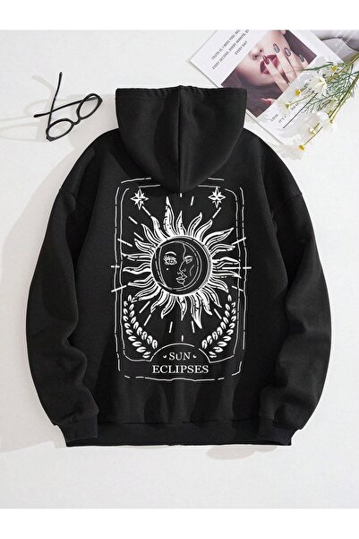 MODARİCH Kardigan Sun Eclipses - crni štampani zimski kapuljačom sa zatvarače...