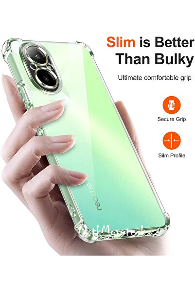 m.tk moveteck Realme 12 Lite Kılıf Köşe Korumalı Darbeye Dayanıklı Antişok Şeffaf Silikon + Ekran Koruyucu Cam Set