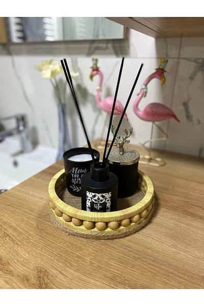 Aura design Ψάθινο Ξύλινο Διακοσμητικό Καλάθι Αξεσουάρ Οργάνωσης Μπάνιου Μοντέλο