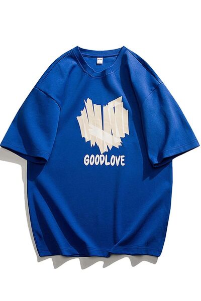 MODARİCH Μπλουζάκι Good Love - Navy Blue, εμπριμέ, λαιμόκοψη, υπερμεγέθη, κον...