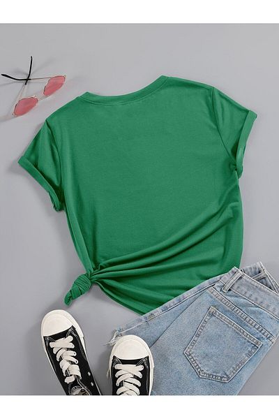 MODARİCH Μπλουζάκι Happy Minimal Nefti Green Oversize Heart - Λαιμόκοψη, κοντό μανίκι