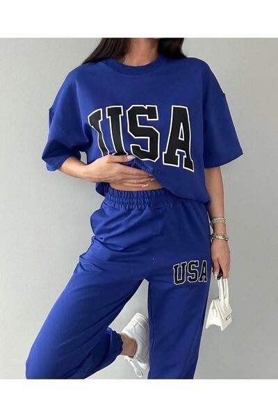 MODARİCH Σετ φόρμας Sax Blue Jogger - Λαιμόκοψη ποδηλάτου, Oversize Εφαρμογή