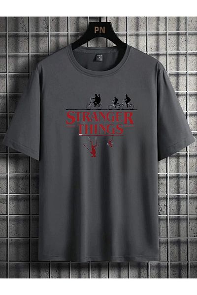 MODARİCH تي شيرت Stranger Things سموكد كبير الحجم - رقبة دائرية، كم قصير، مطبوع